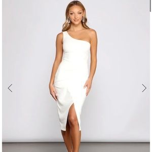 WINDSOR ONE-SHOULDER ASYMMETRICAL MIDI DRESS
